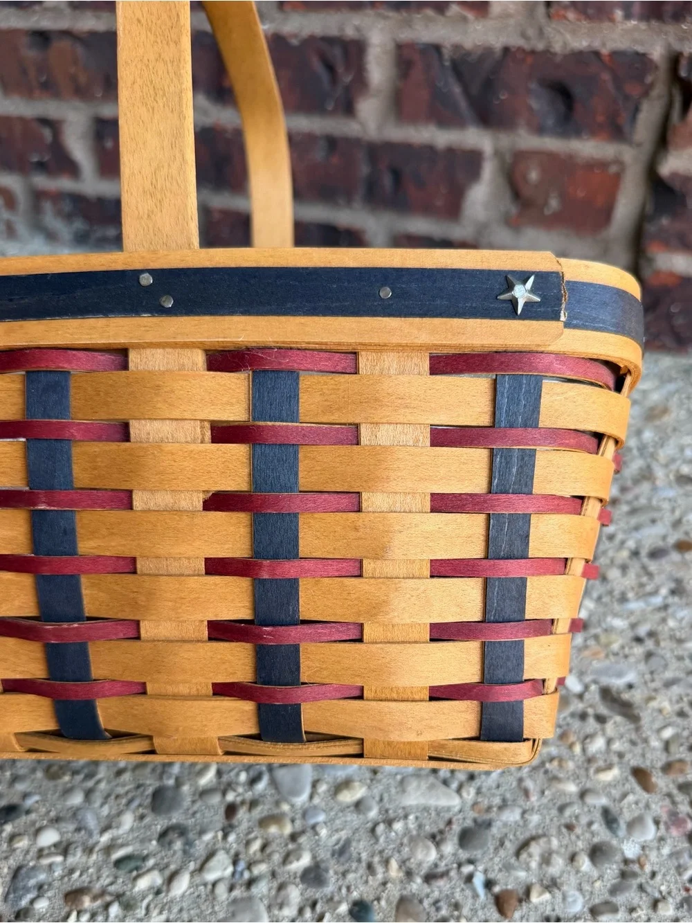 Longaberger Patriotic Basket Red White Blue Star Swing Handle Liner
